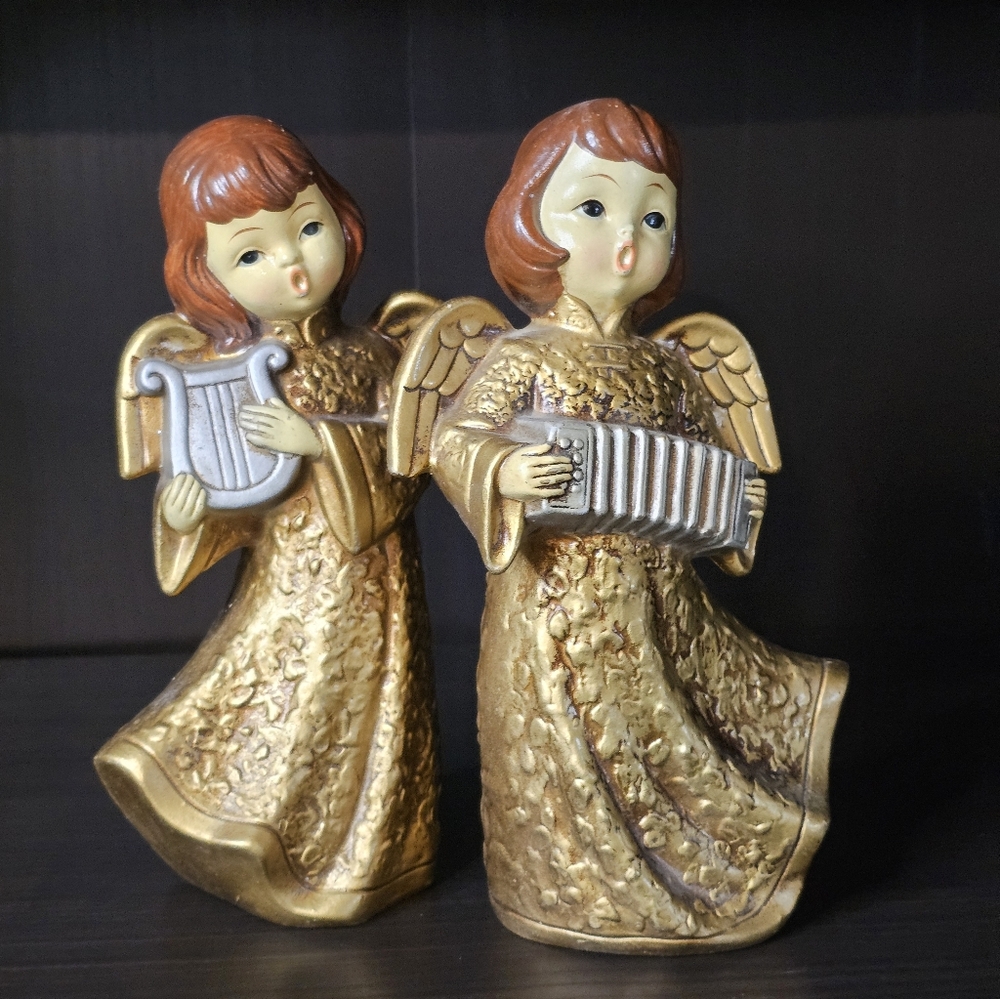 Vintage Gold Robe Music Angels Handmade in Korea Set of 2 Christmas